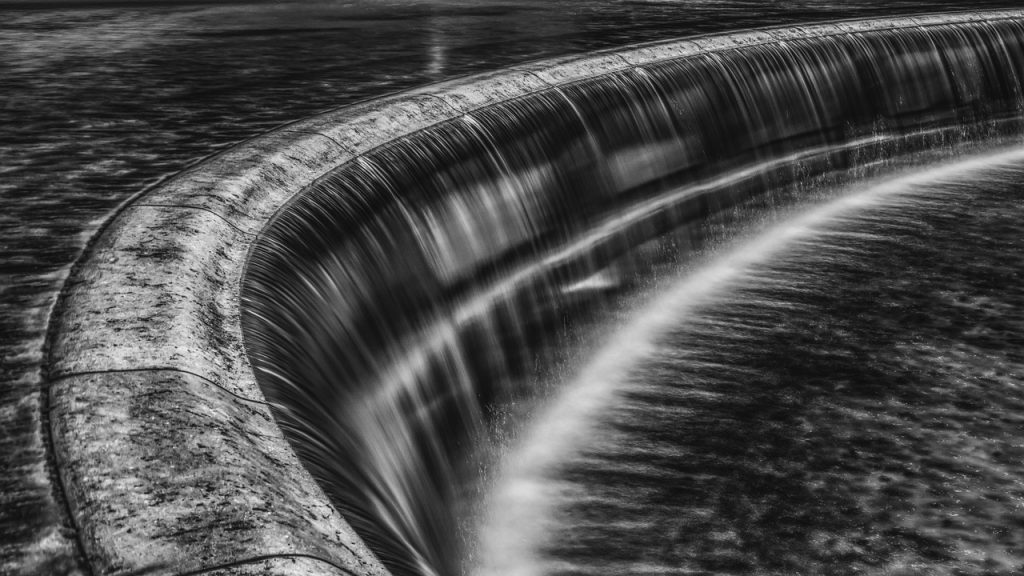 waterfall, black-and-white, water, waters, nature, hydropower, watercourse, mystical, long exposure, attraction, sightseeing, atmospheric, schleissheim